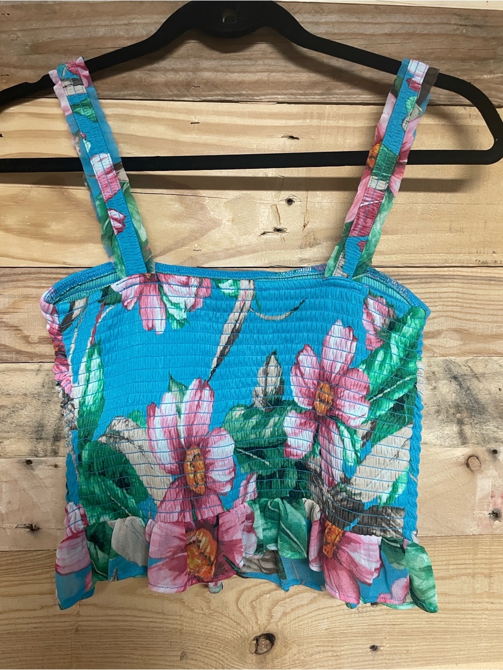 Express size x-small cropped floral smock tube top with straps